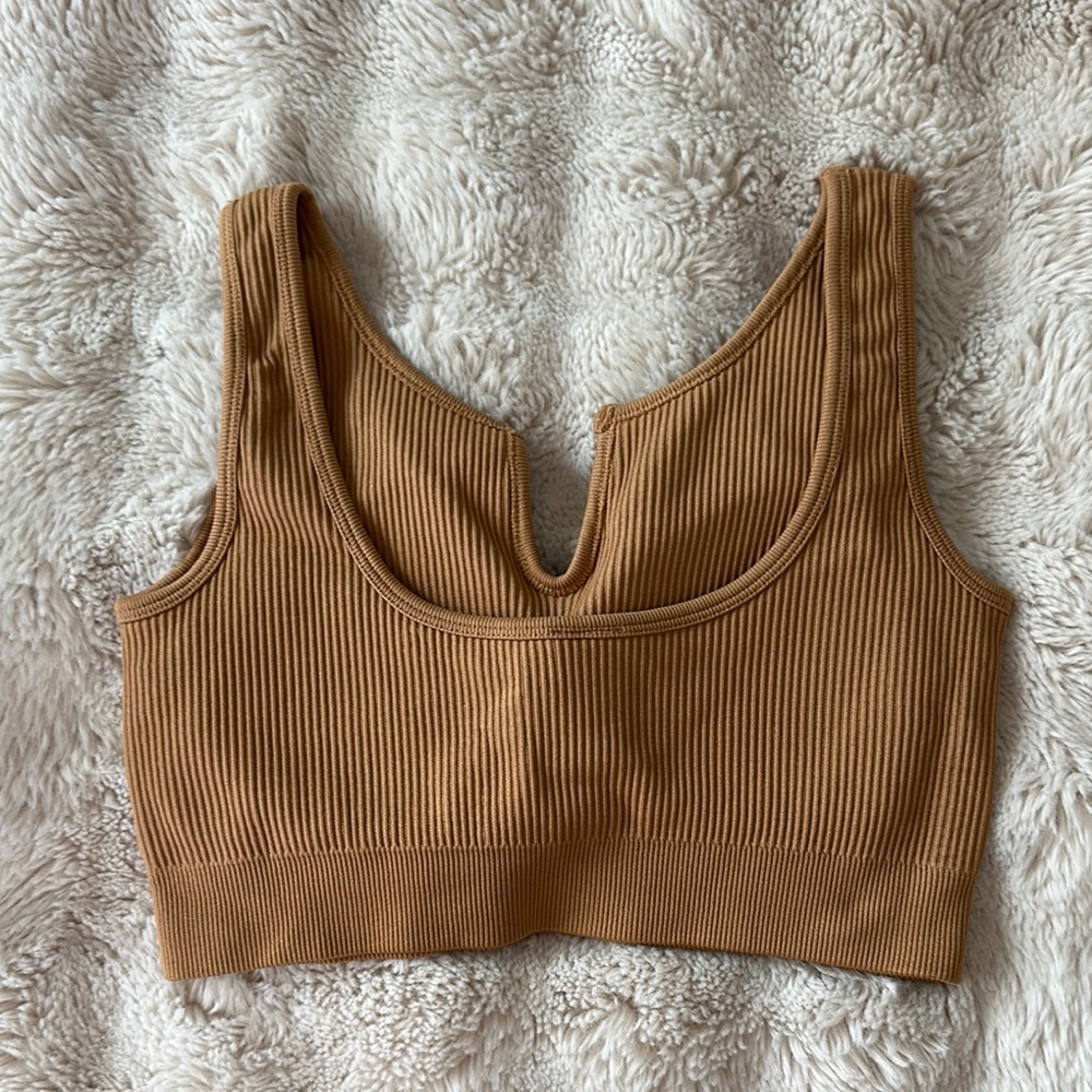 Brown Ribbed Crop Top - Picture 2 of 4